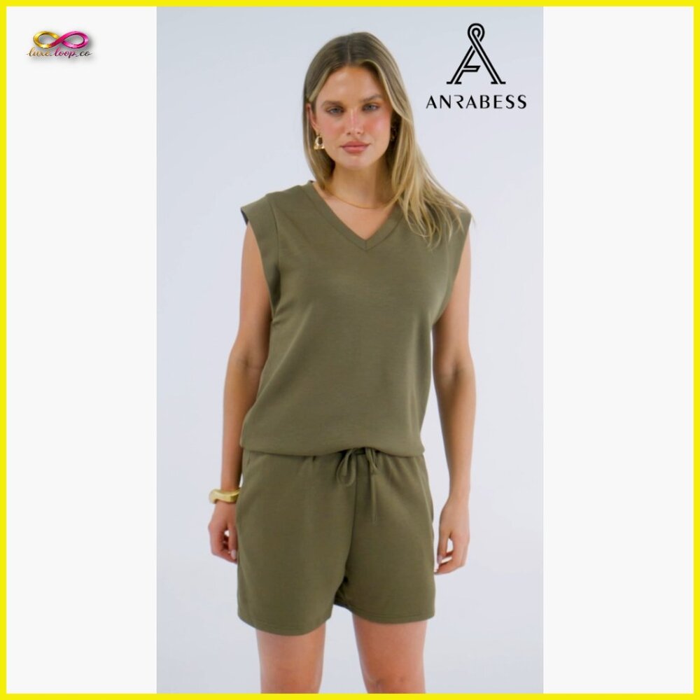 Two Piece Short Set Lounge Outfit‎ Cap Sleeve V Neck Drawstring Casual - Picture 7 of 7